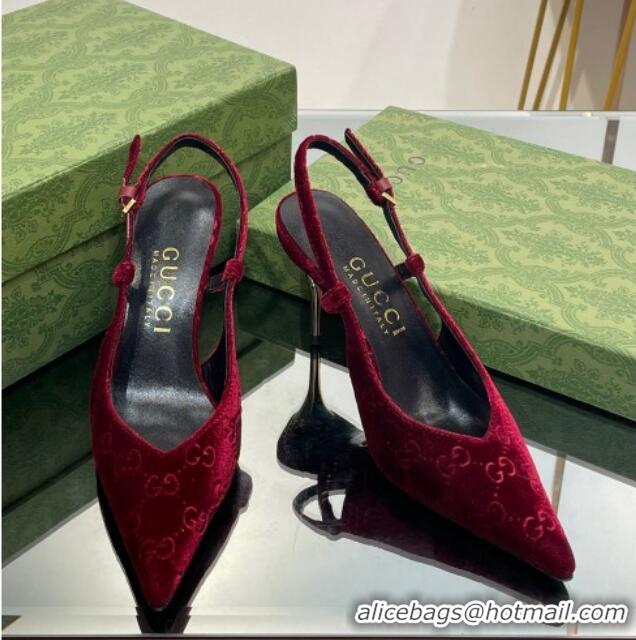 Top Design Gucci Slingback High heel Pumps 8.5cm in Red GG Velvet 205001