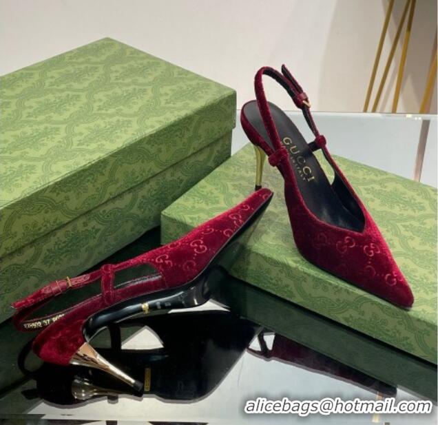 Top Design Gucci Slingback High heel Pumps 8.5cm in Red GG Velvet 205001