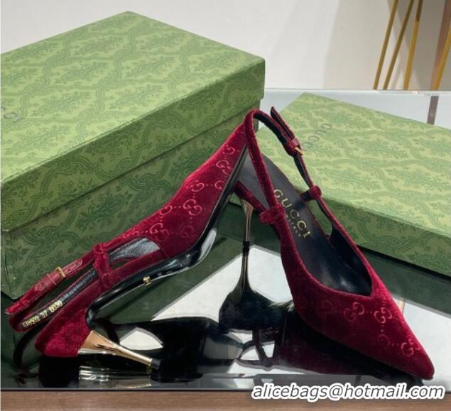 Top Design Gucci Slingback High heel Pumps 8.5cm in Red GG Velvet 205001