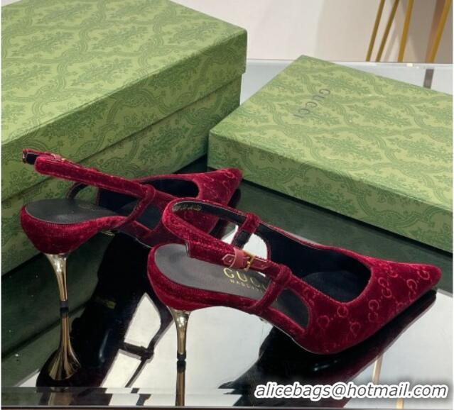 Top Design Gucci Slingback High heel Pumps 8.5cm in Red GG Velvet 205001