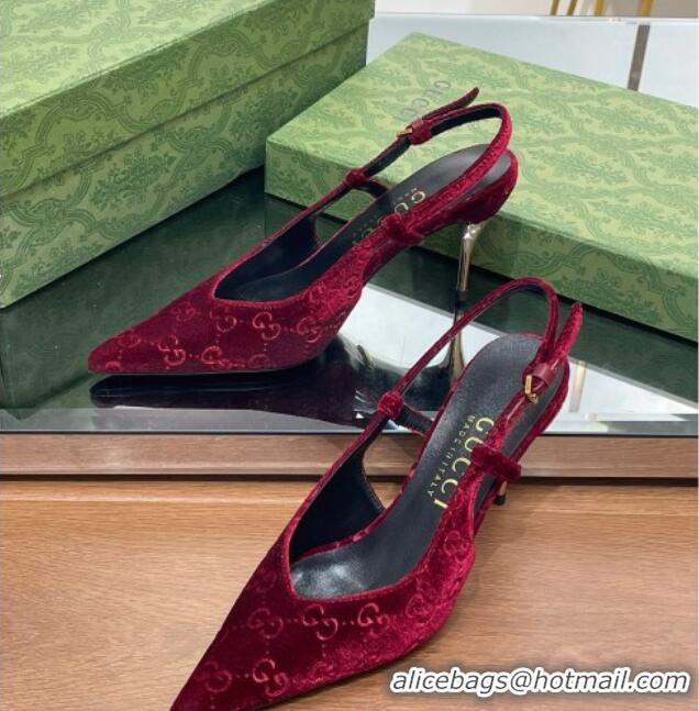 Top Design Gucci Slingback High heel Pumps 8.5cm in Red GG Velvet 205001