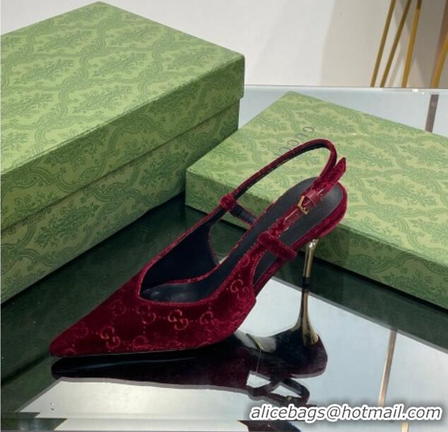 Top Design Gucci Slingback High heel Pumps 8.5cm in Red GG Velvet 205001