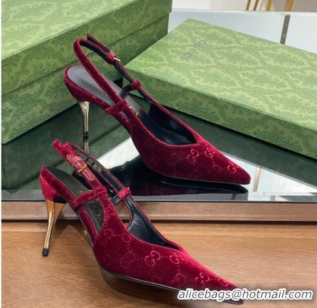 Top Design Gucci Slingback High heel Pumps 8.5cm in Red GG Velvet 205001