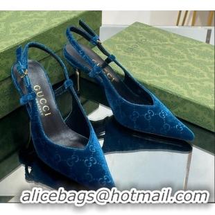 Hot Style Gucci Slingback High heel Pumps 8.5cm in Blue Velvet 205002