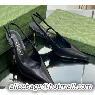 Sophisticated Gucci Leather Slingback High heel Pumps 8.5cm Black 205003