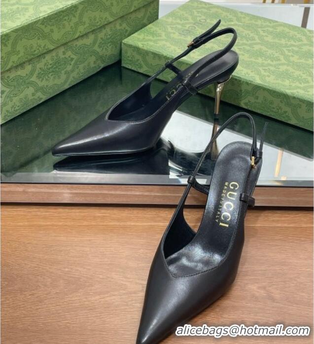 Sophisticated Gucci Leather Slingback High heel Pumps 8.5cm Black 205003