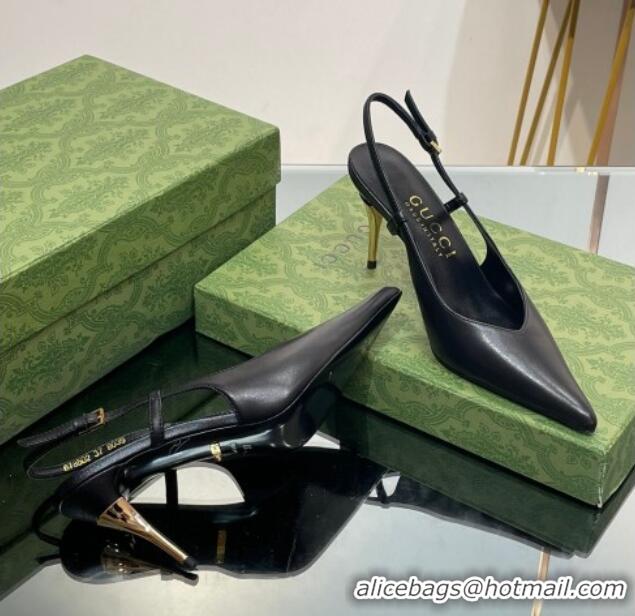 Sophisticated Gucci Leather Slingback High heel Pumps 8.5cm Black 205003