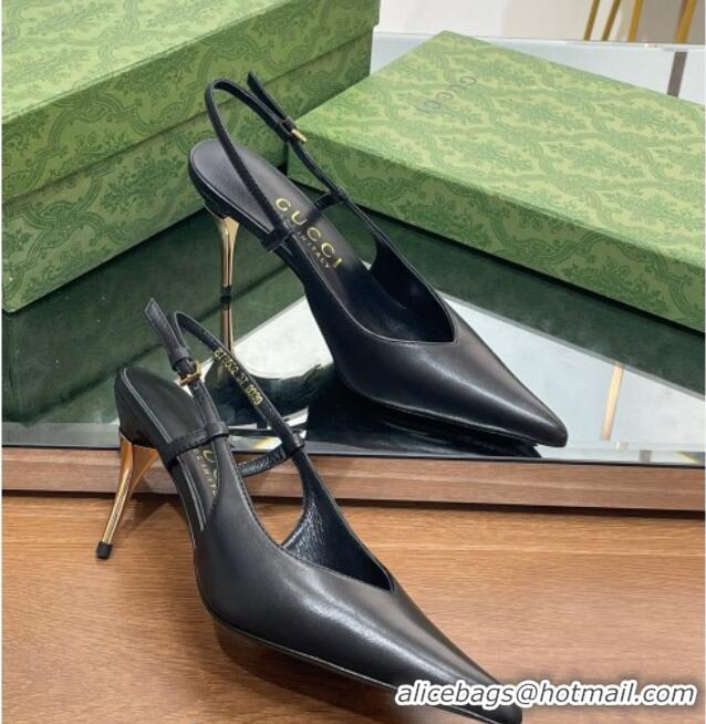 Sophisticated Gucci Leather Slingback High heel Pumps 8.5cm Black 205003