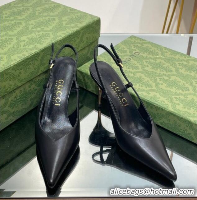 Sophisticated Gucci Leather Slingback High heel Pumps 8.5cm Black 205003