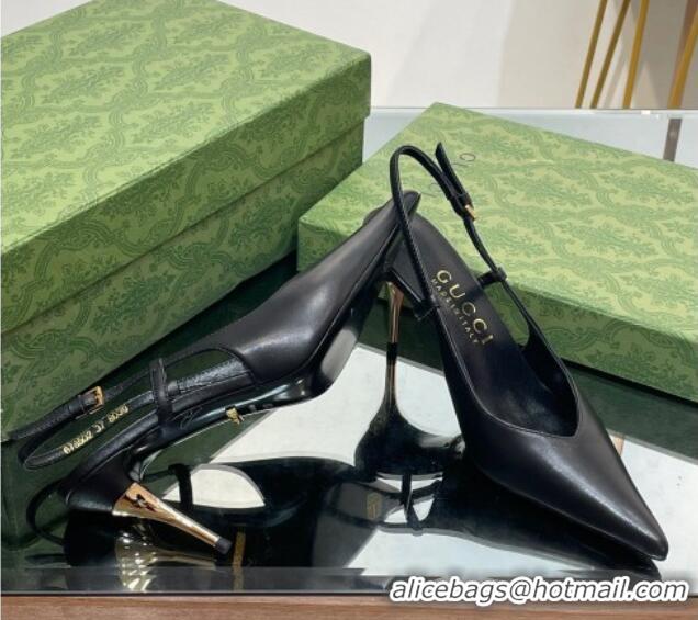 Sophisticated Gucci Leather Slingback High heel Pumps 8.5cm Black 205003