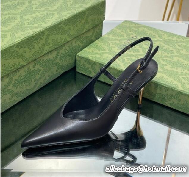 Sophisticated Gucci Leather Slingback High heel Pumps 8.5cm Black 205003