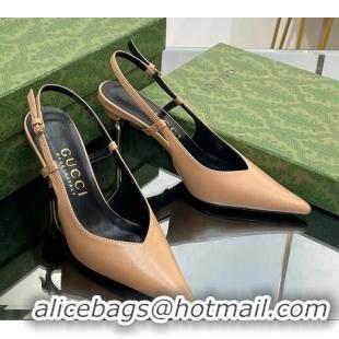 Popular Style Gucci Leather Slingback High heel Pumps 8.5cm Apricot 205004