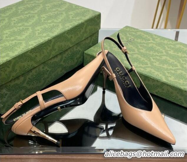 Popular Style Gucci Leather Slingback High heel Pumps 8.5cm Apricot 205004