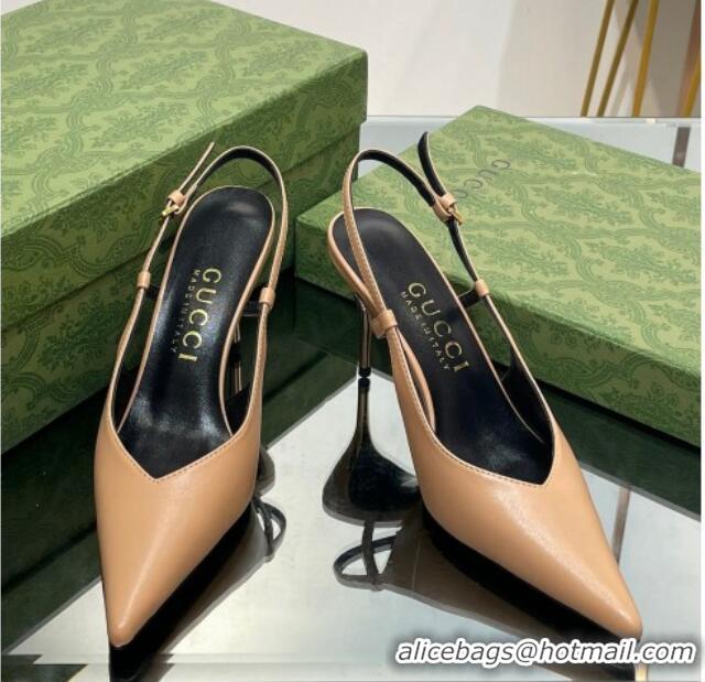 Popular Style Gucci Leather Slingback High heel Pumps 8.5cm Apricot 205004