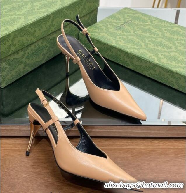 Popular Style Gucci Leather Slingback High heel Pumps 8.5cm Apricot 205004