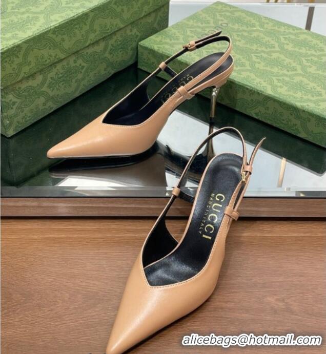 Popular Style Gucci Leather Slingback High heel Pumps 8.5cm Apricot 205004