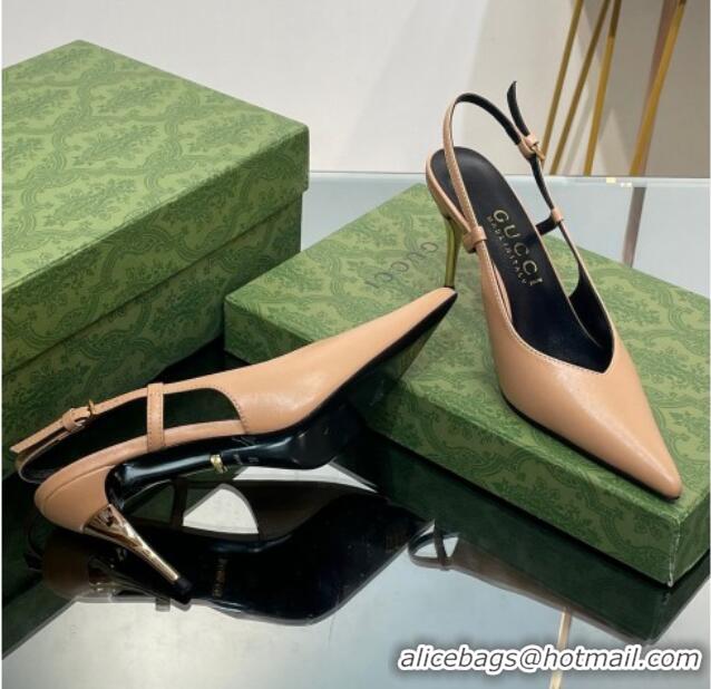 Popular Style Gucci Leather Slingback High heel Pumps 8.5cm Apricot 205004