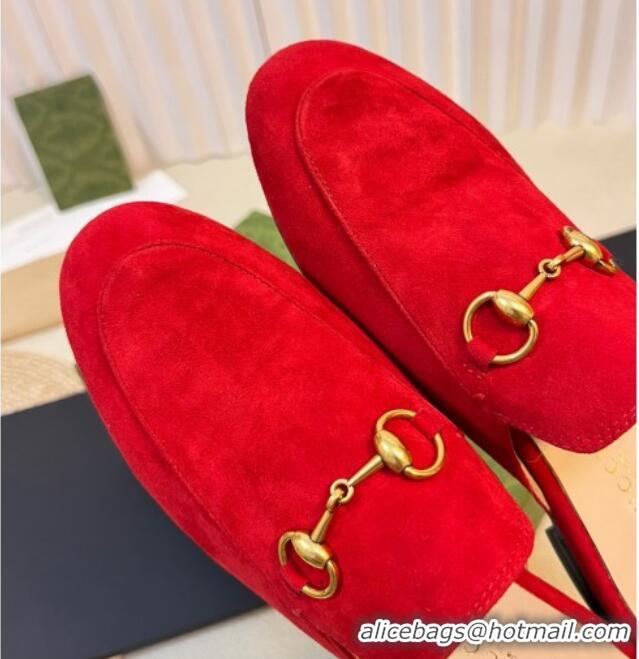 Luxury Discount Gucci Princetown Suede Flat Slippers Red 205005