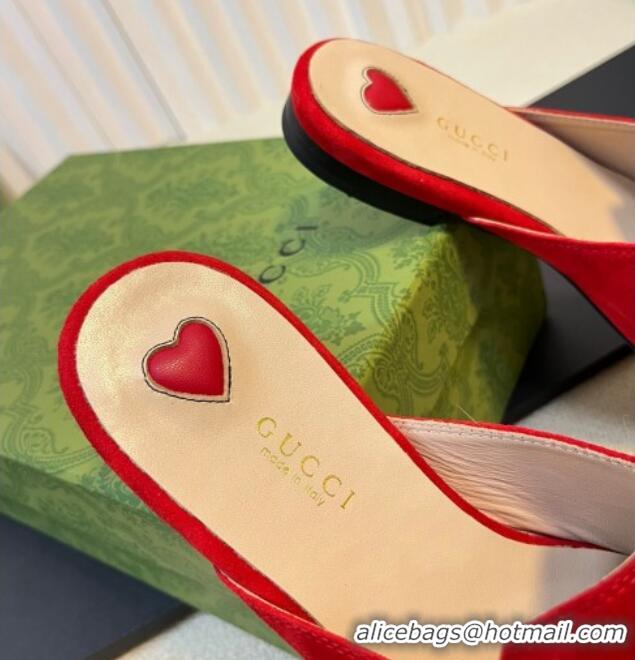 Luxury Discount Gucci Princetown Suede Flat Slippers Red 205005