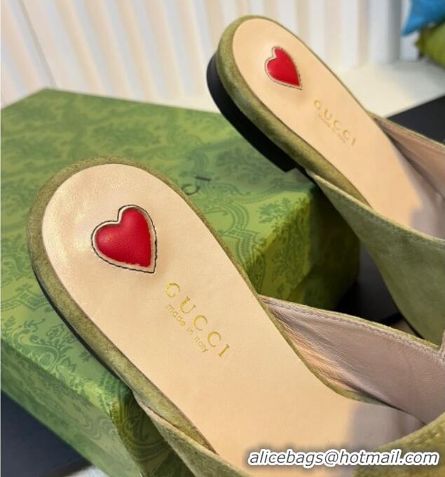 Luxury Gucci Princetown Suede Flat Slippers Green 205006