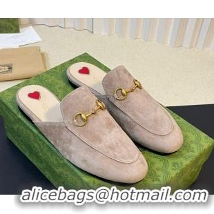 Trendy Design Gucci Princetown Suede Flat Slippers Grey 205007