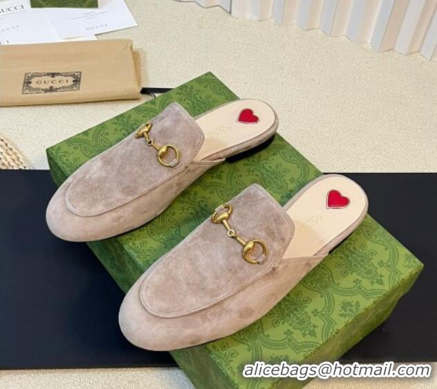 Trendy Design Gucci Princetown Suede Flat Slippers Grey 205007