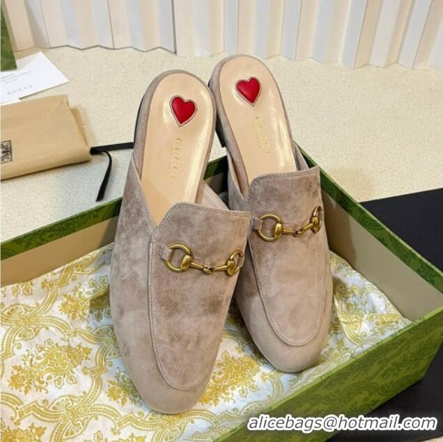 Trendy Design Gucci Princetown Suede Flat Slippers Grey 205007