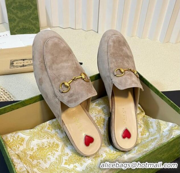 Trendy Design Gucci Princetown Suede Flat Slippers Grey 205007