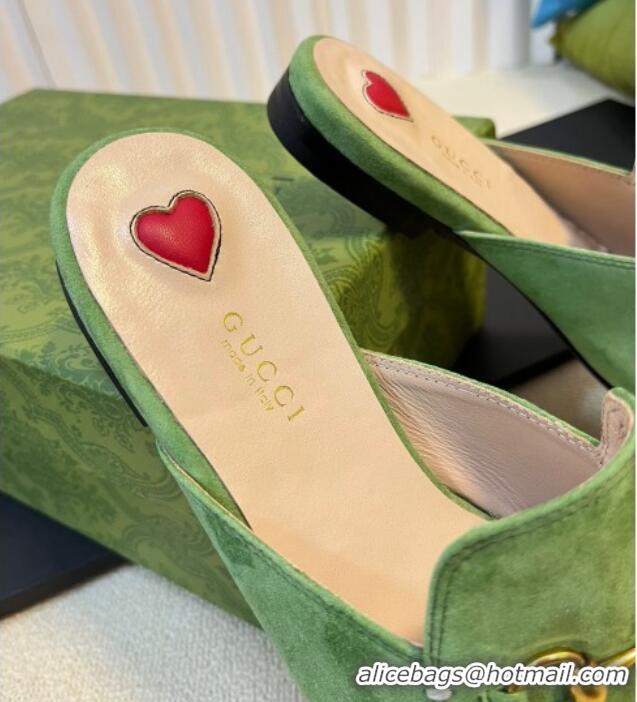 Sumptuous Gucci Princetown Suede Flat Slippers Light Green 205008