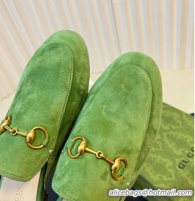 Sumptuous Gucci Princetown Suede Flat Slippers Light Green 205008