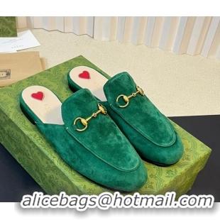 Lowest Price Gucci Princetown Suede Flat Slippers Dark Green 205009