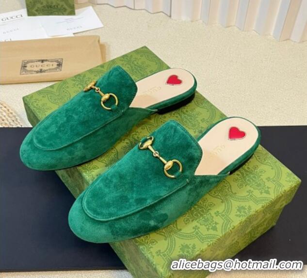 Lowest Price Gucci Princetown Suede Flat Slippers Dark Green 205009