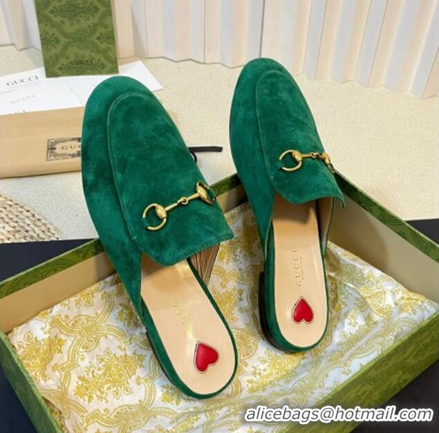 Lowest Price Gucci Princetown Suede Flat Slippers Dark Green 205009