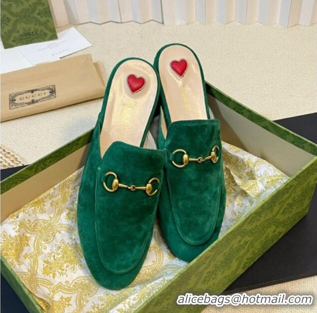 Lowest Price Gucci Princetown Suede Flat Slippers Dark Green 205009