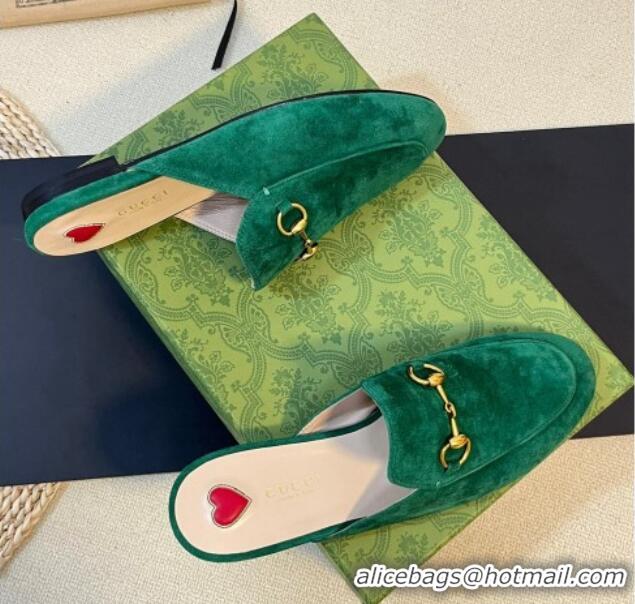 Lowest Price Gucci Princetown Suede Flat Slippers Dark Green 205009