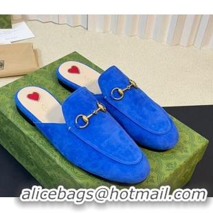 Duplicate Gucci Princetown Suede Flat Slippers Blue 205010