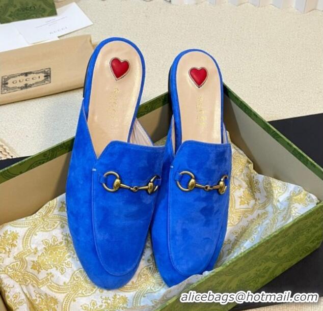 Duplicate Gucci Princetown Suede Flat Slippers Blue 205010