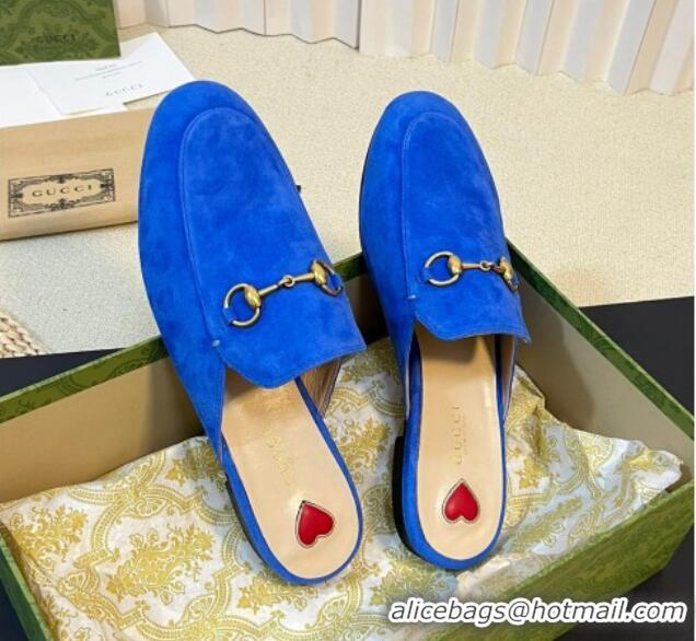 Duplicate Gucci Princetown Suede Flat Slippers Blue 205010