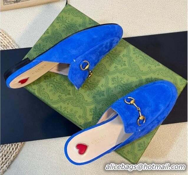 Duplicate Gucci Princetown Suede Flat Slippers Blue 205010