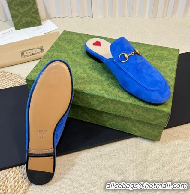 Duplicate Gucci Princetown Suede Flat Slippers Blue 205010