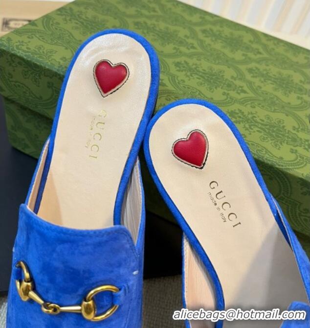 Duplicate Gucci Princetown Suede Flat Slippers Blue 205010