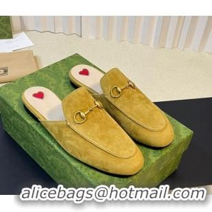 Cheap Price Gucci Princetown Suede Flat Slippers Yellow 205011