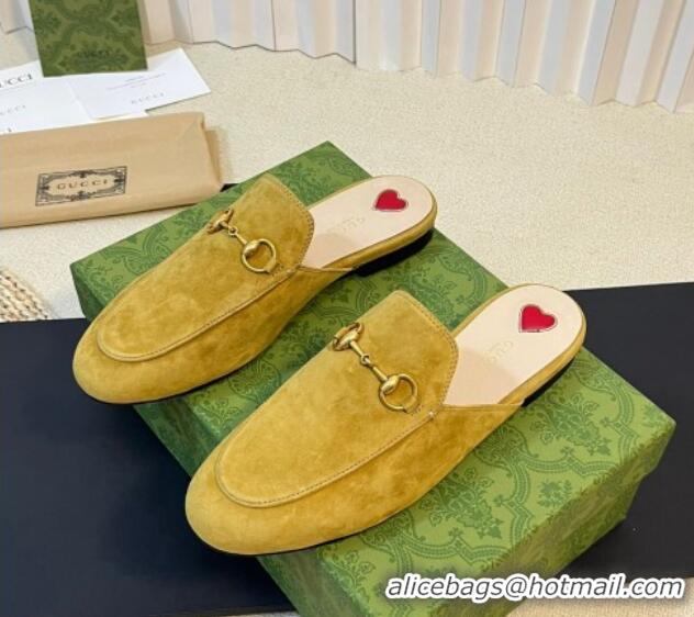 Cheap Price Gucci Princetown Suede Flat Slippers Yellow 205011