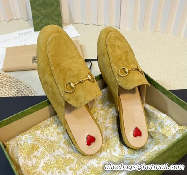 Cheap Price Gucci Princetown Suede Flat Slippers Yellow 205011