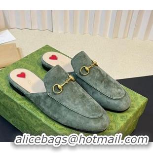 Big Discount Gucci Princetown Suede Flat Slippers Green 205013