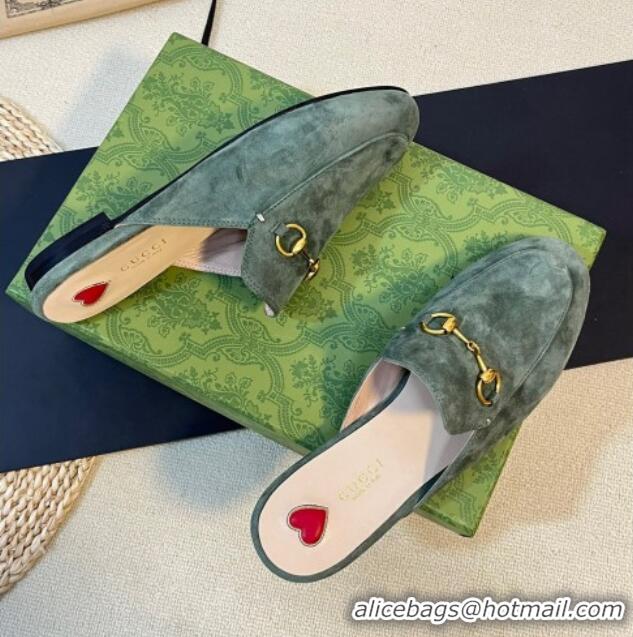 Big Discount Gucci Princetown Suede Flat Slippers Green 205013