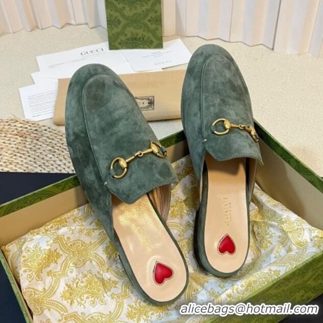 Big Discount Gucci Princetown Suede Flat Slippers Green 205013