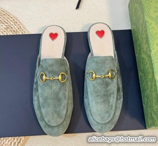 Big Discount Gucci Princetown Suede Flat Slippers Green 205013