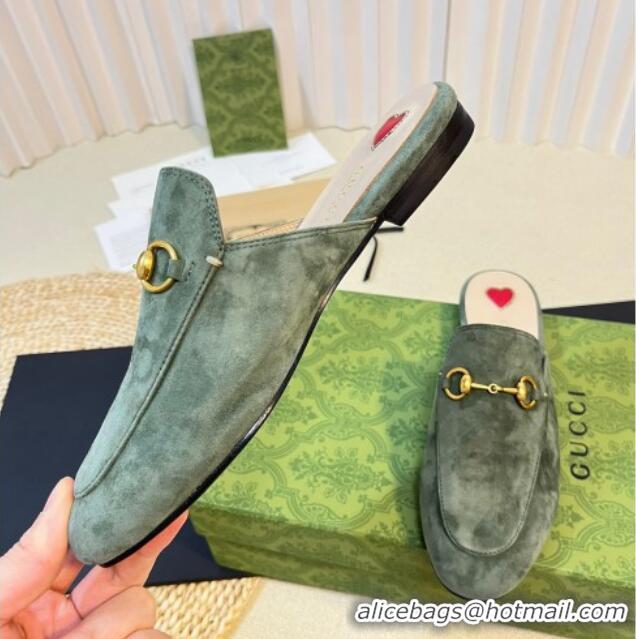 Big Discount Gucci Princetown Suede Flat Slippers Green 205013