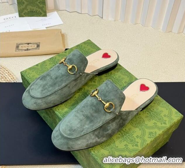 Big Discount Gucci Princetown Suede Flat Slippers Green 205013